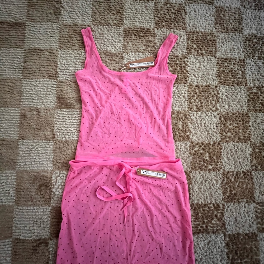 SKIMS Pink Mesh Rhinestone Cover Up Set NWT